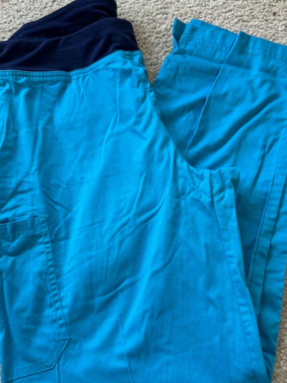 Turquoise Blue Medical Scrub Pants with Navy Waistband SIZE LARGE